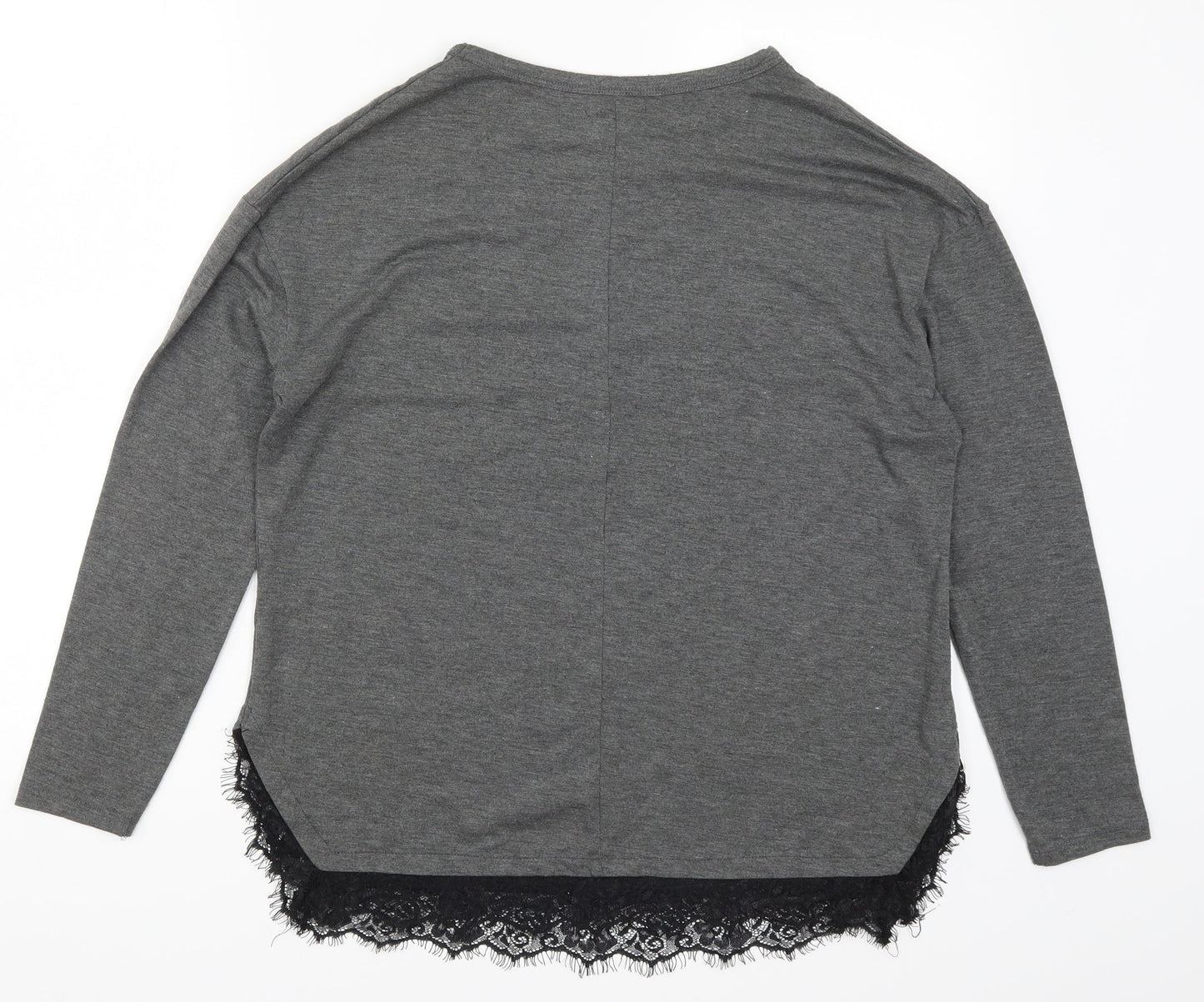 Intuition Womens Grey  Lace Basic T-Shirt Size 12
