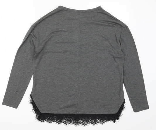 Intuition Womens Grey  Lace Basic T-Shirt Size 12
