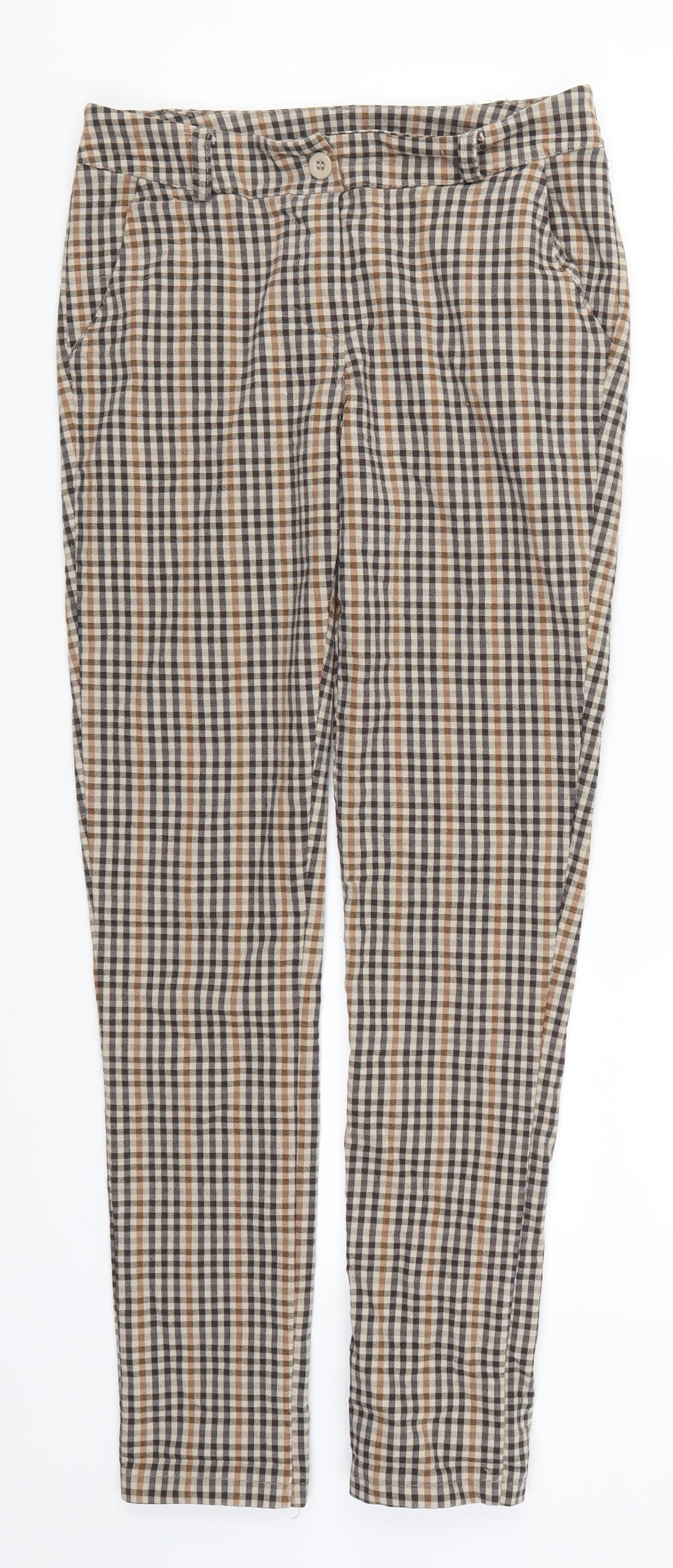 Preworn Womens Beige Check  Trousers  Size 28 in L27 in