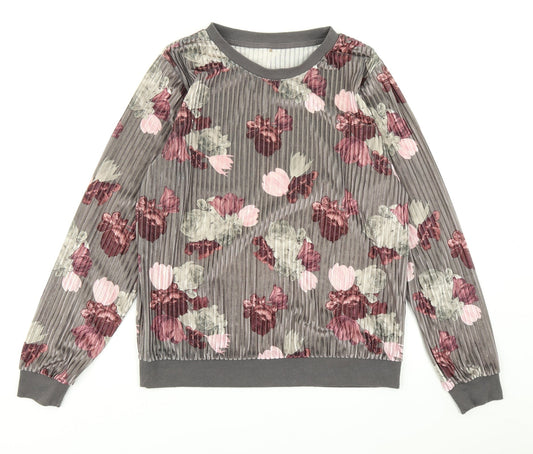 George Womens Grey Floral  Pullover Sweatshirt Size 8