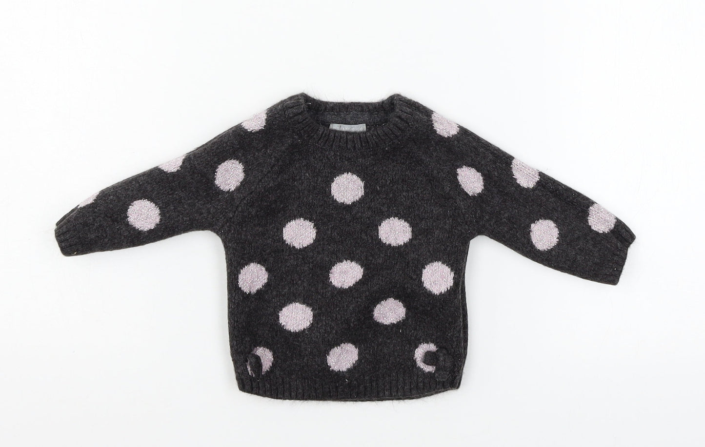 Primark Girls Grey Polka Dot Knit Pullover Jumper Size 6-9 Months