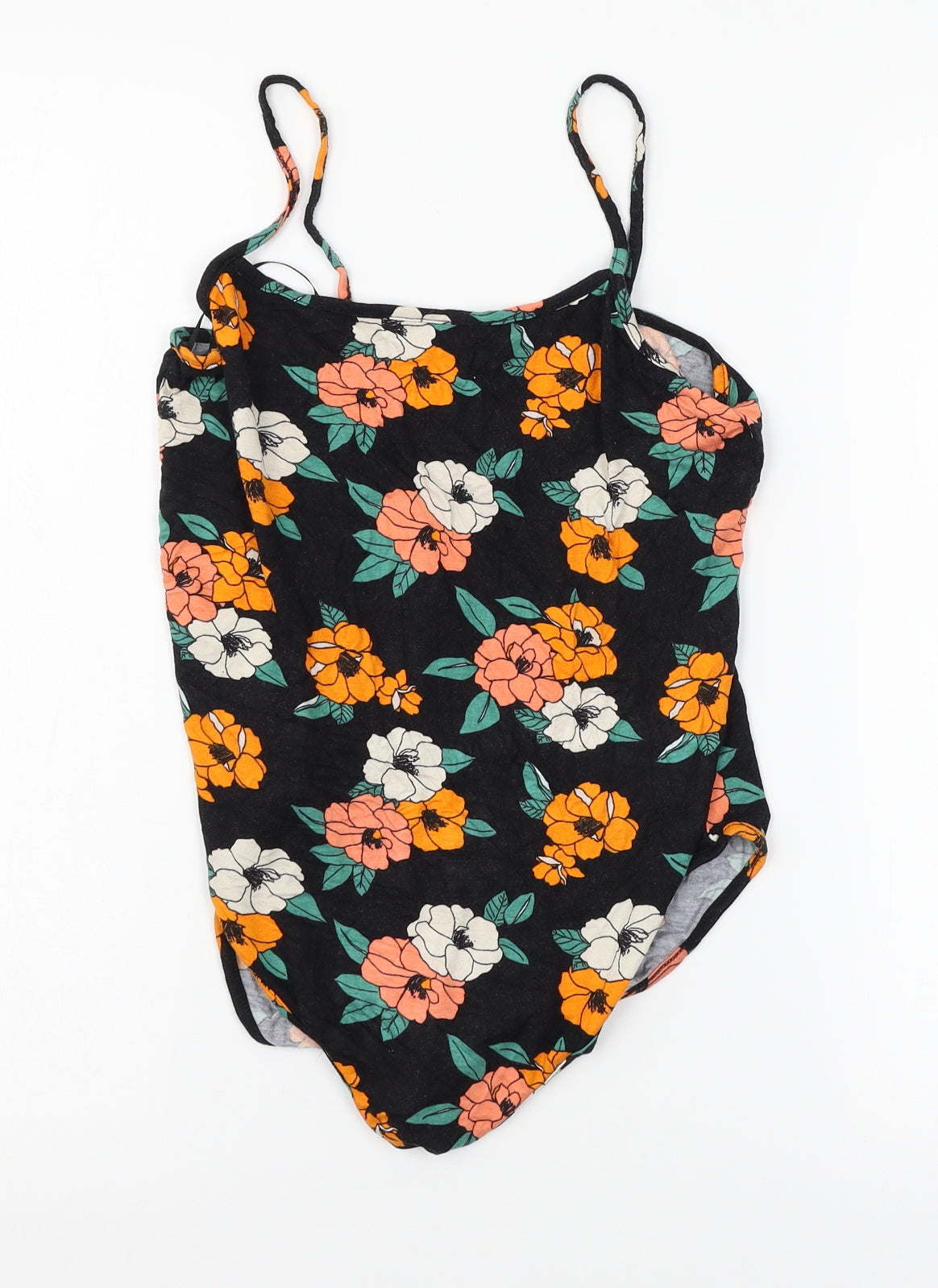 Primakr Womens Black Floral Jersey Bodysuit One-Piece Size 12