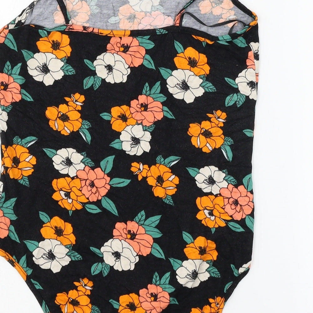 Primakr Womens Black Floral Jersey Bodysuit One-Piece Size 12