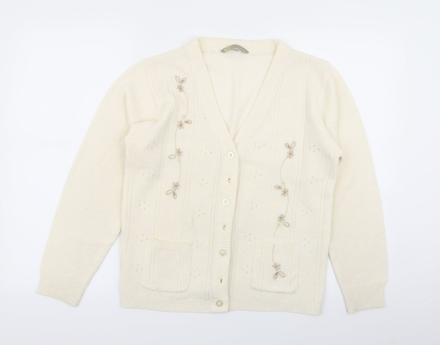 Akal Collection Womens Beige Floral  Cardigan Jumper Size S  - size s/m