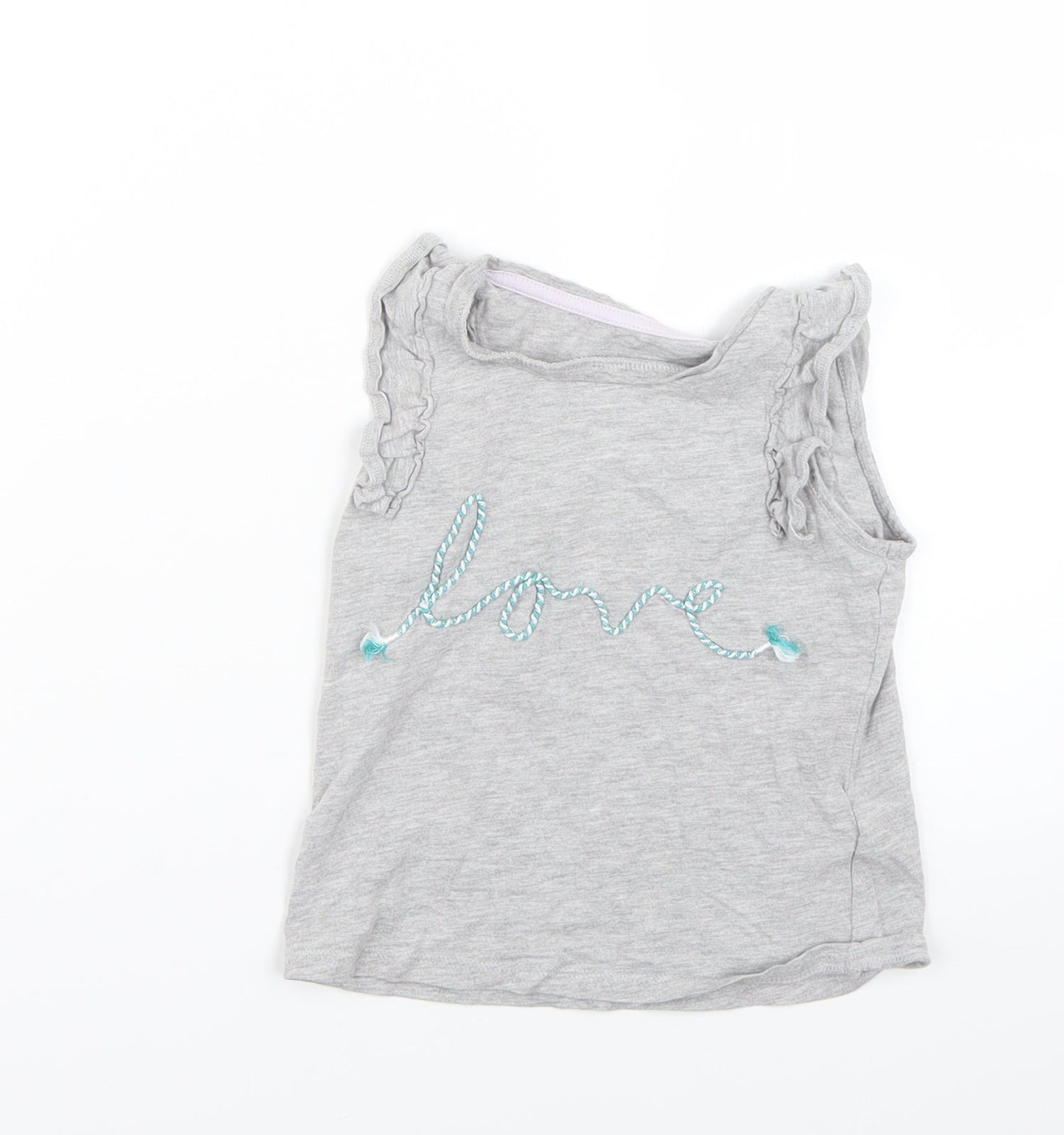 M&S Girls Grey   Basic Tank Size 3-4 Years  - Love
