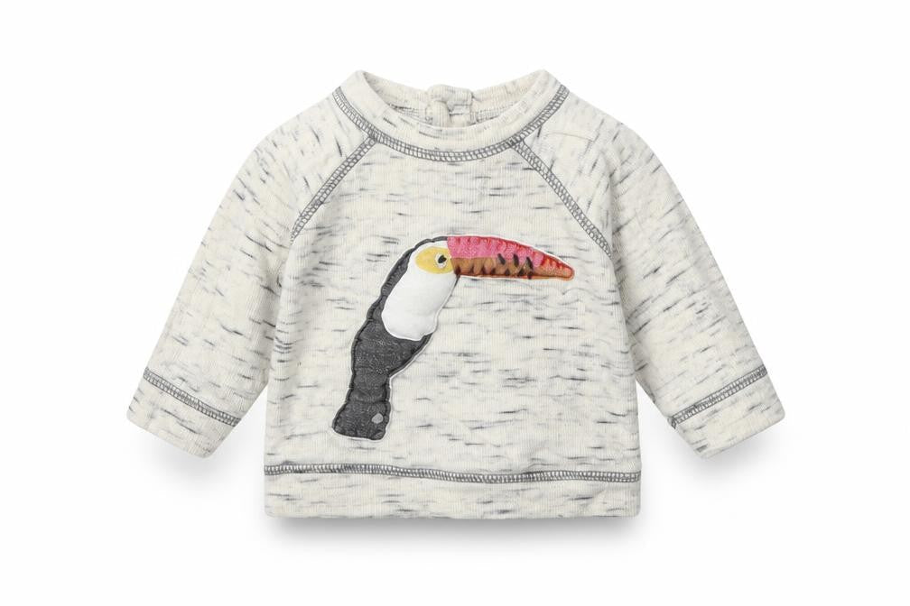 Front view of Next boys’ ivory animal print jumper, size 0-3, months