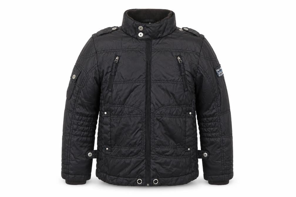 Front view of LITTLE UNIT boys’ black basic coat coat, size 9, years