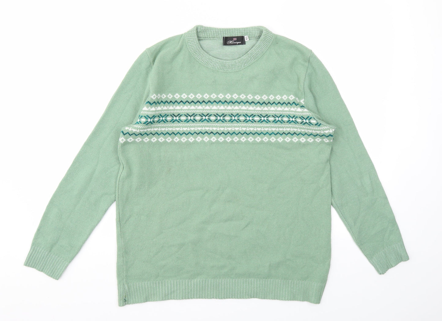 Monique Womens Green Argyle/Diamond  Pullover Jumper Size M