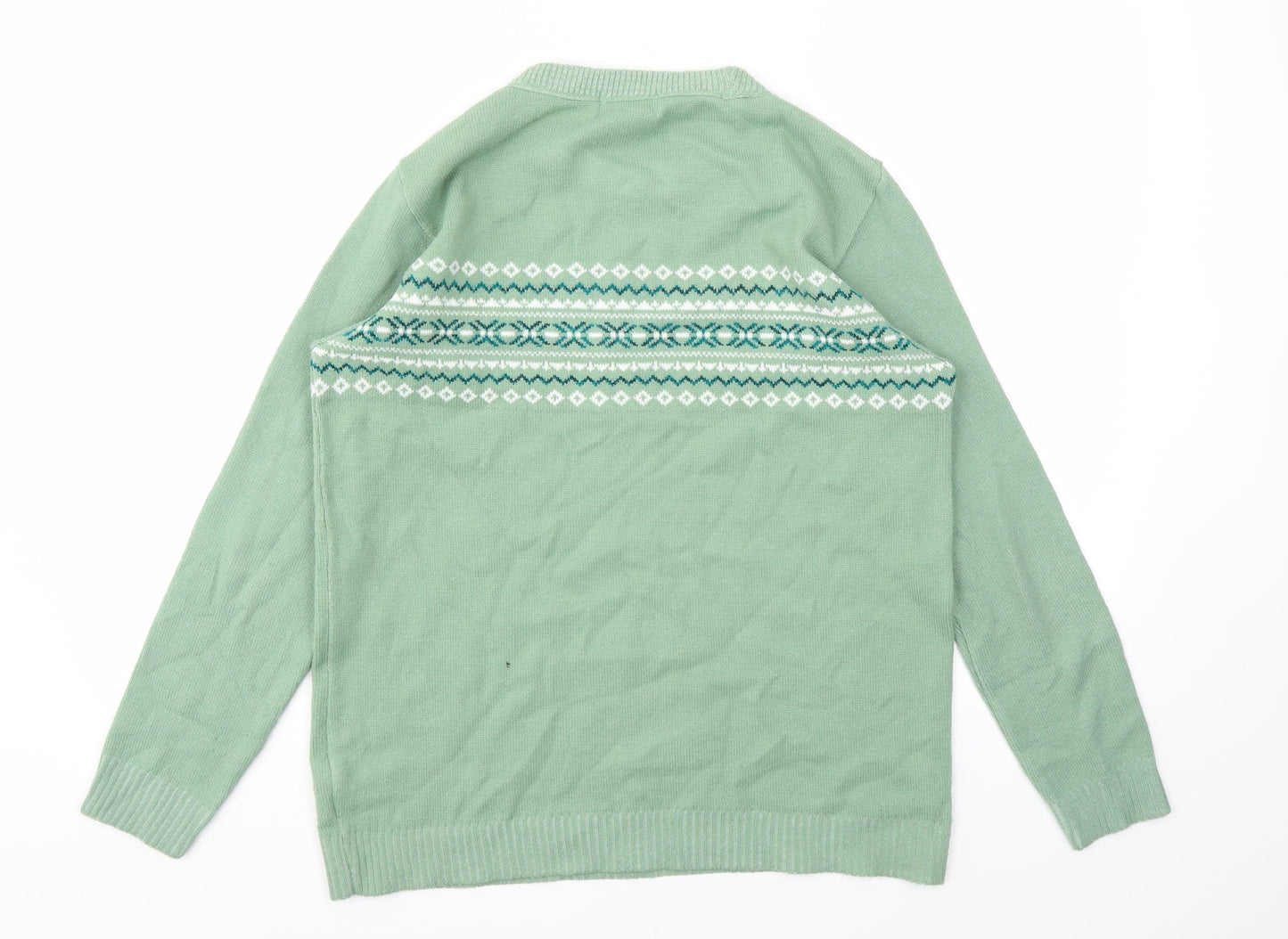 Monique Womens Green Argyle/Diamond  Pullover Jumper Size M