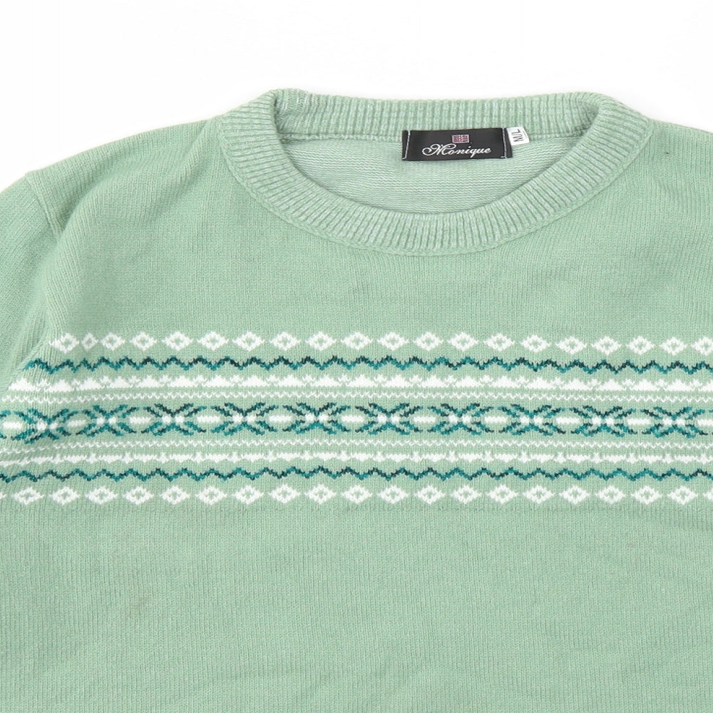 Monique Womens Green Argyle/Diamond  Pullover Jumper Size M