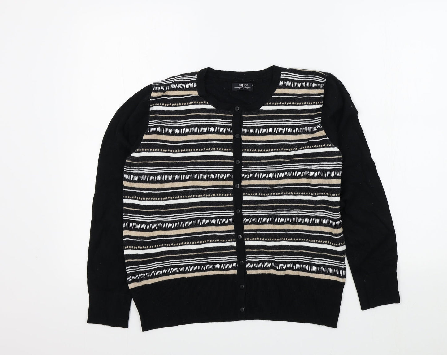 Papaya Womens Black Geometric  Cardigan Jumper Size 14
