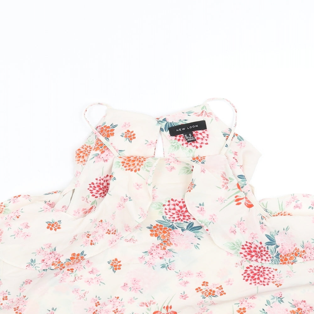 New Look Womens Ivory Floral  Basic Blouse Size 10  - cold Shoulder