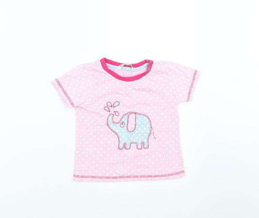 Animal Crazy Girls Pink Polka Dot  Basic T-Shirt Size 2-3 Years  - Elephant