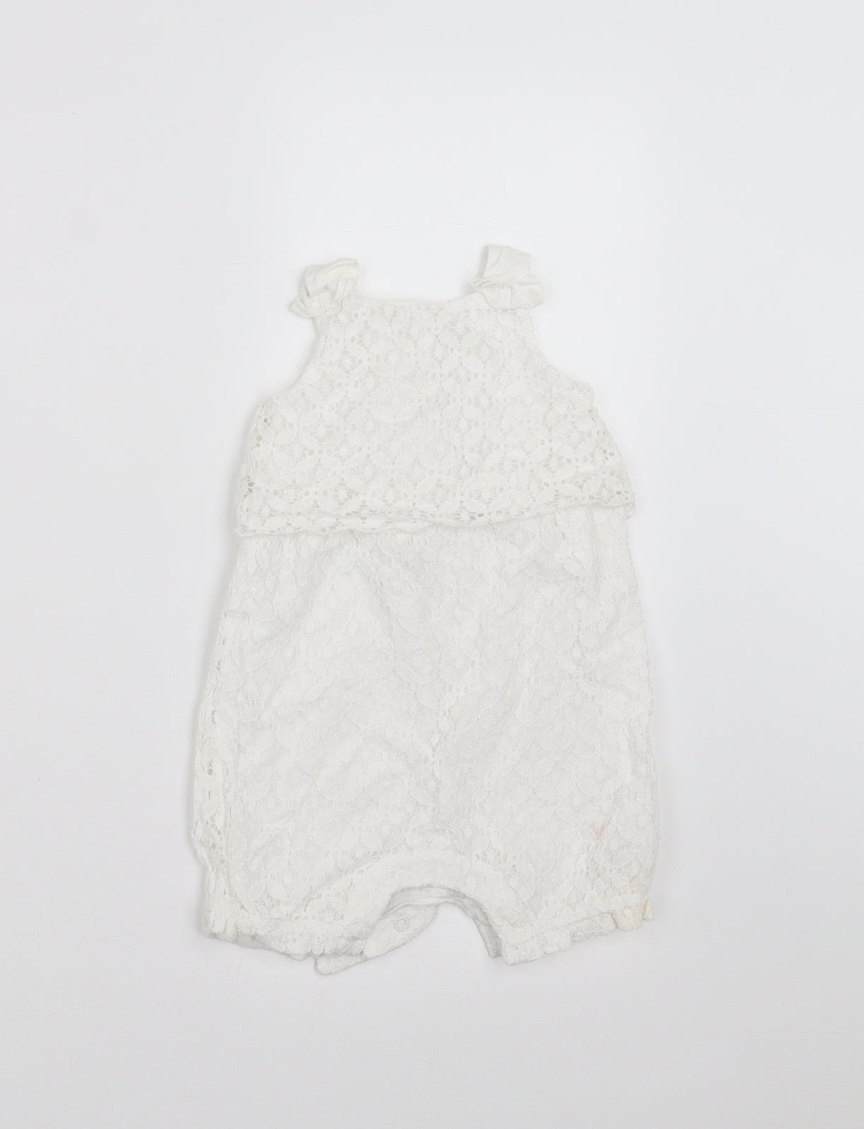 Mini Club Girls White Floral  Romper One-Piece Size 6-9 Months  - crochet detail