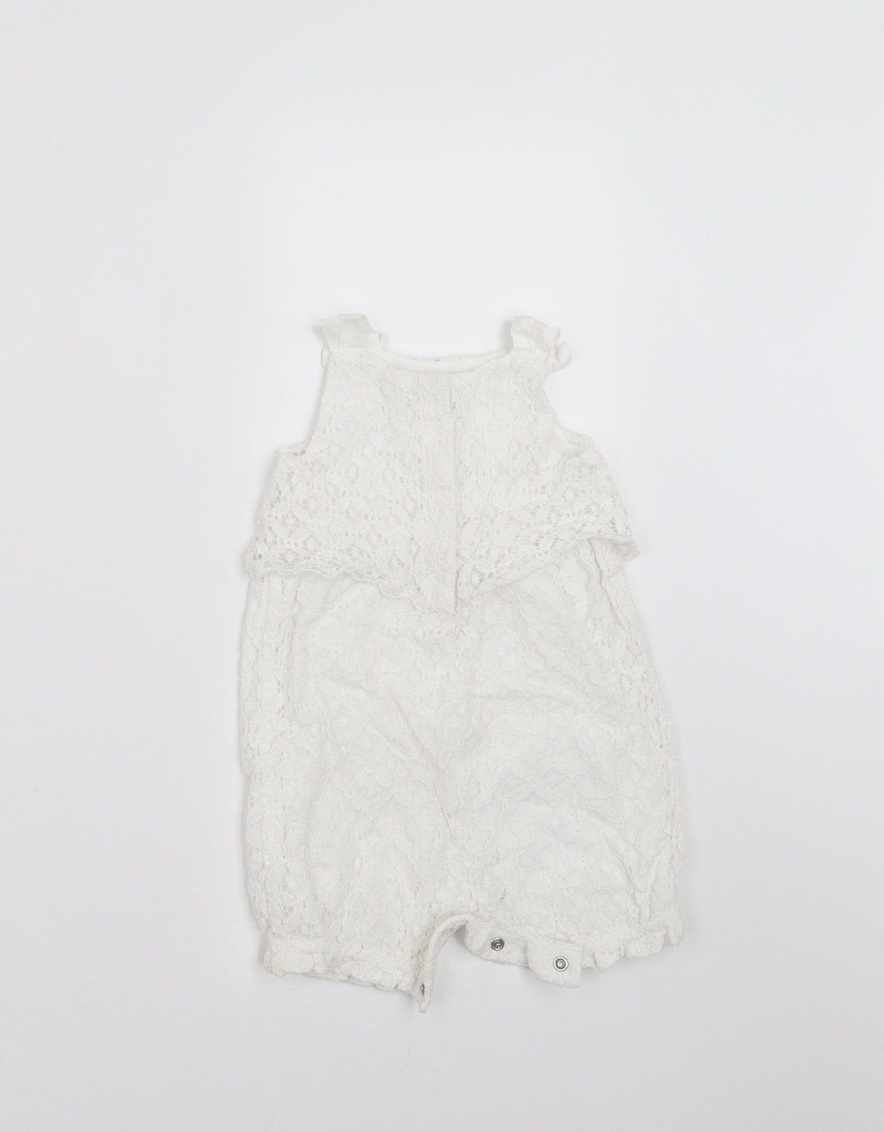 Mini Club Girls White Floral  Romper One-Piece Size 6-9 Months  - crochet detail