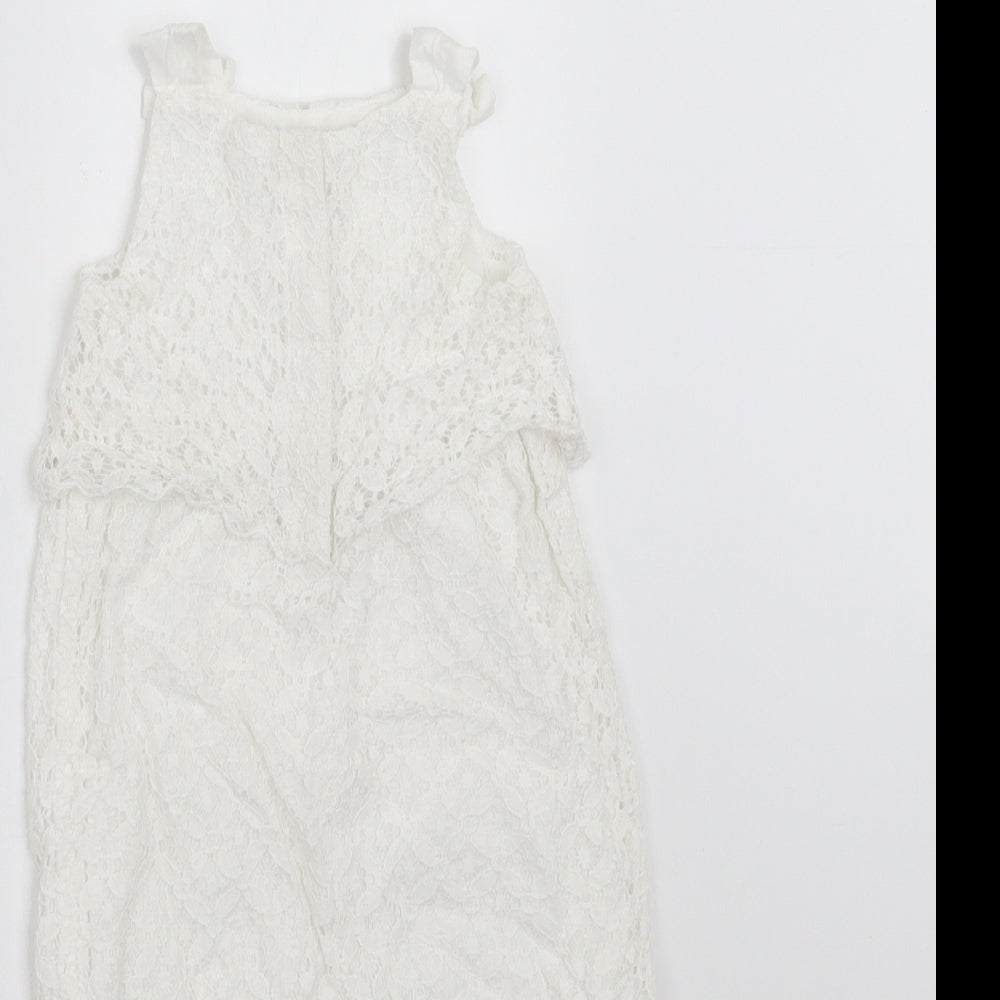 Mini Club Girls White Floral  Romper One-Piece Size 6-9 Months  - crochet detail