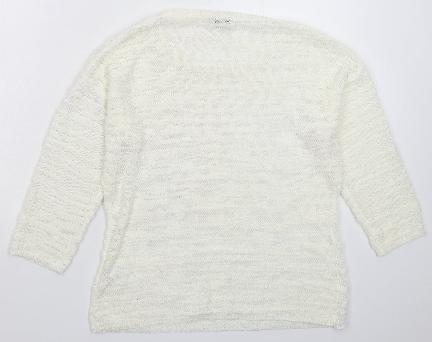 Text Womens White  Knit Pullover Jumper Size S