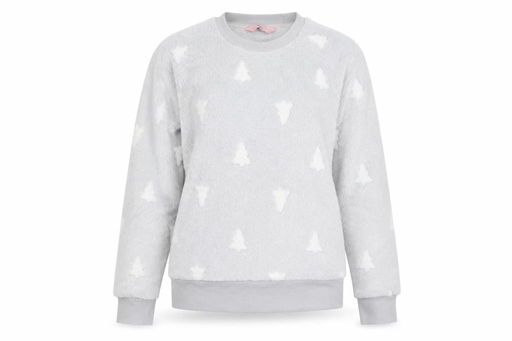 Boux Avenue Womens Silver Geometric Fleece Top Pyjama Top Size S