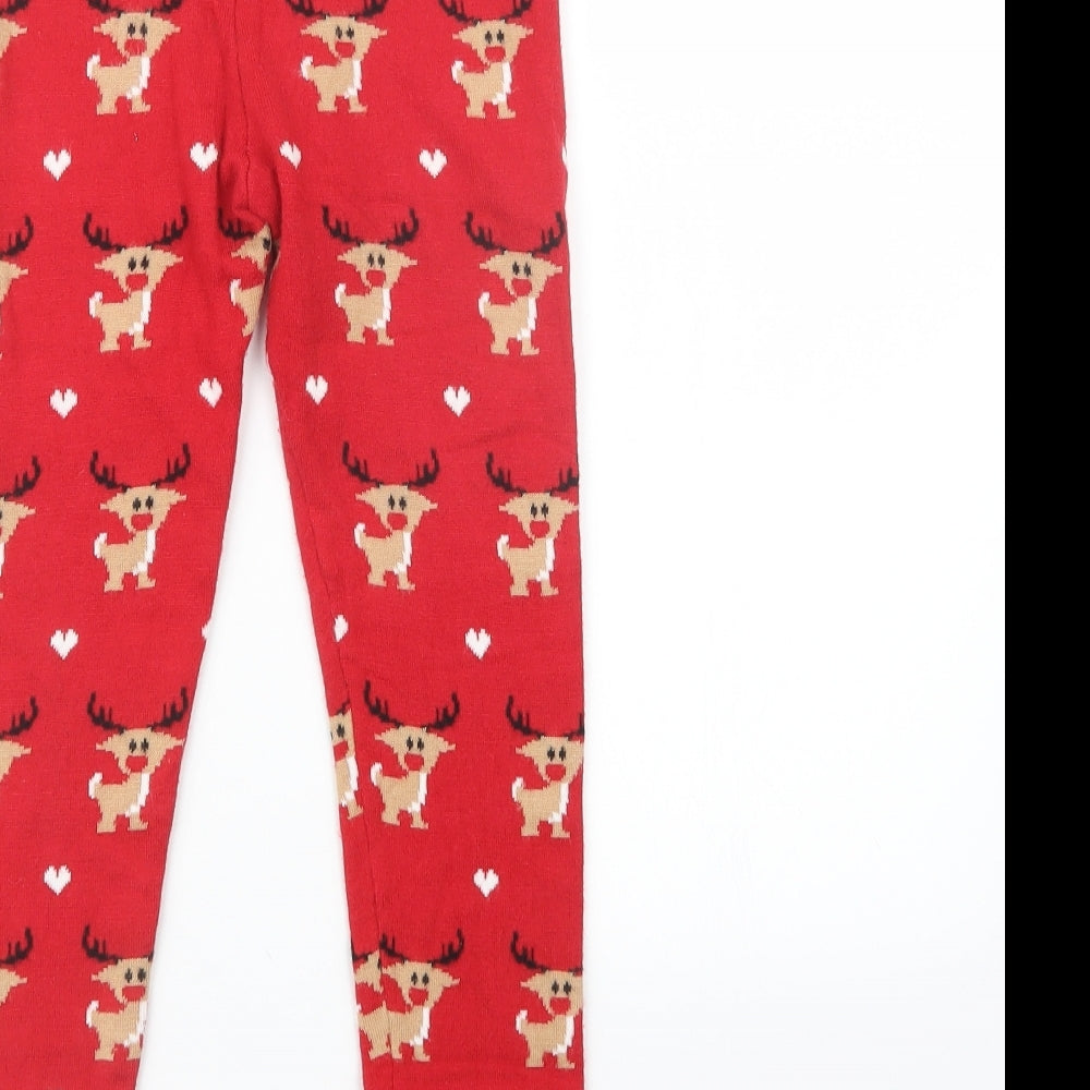 Primark Girls Red Patchwork Knit  Pyjama Pants Size 10-11 Years