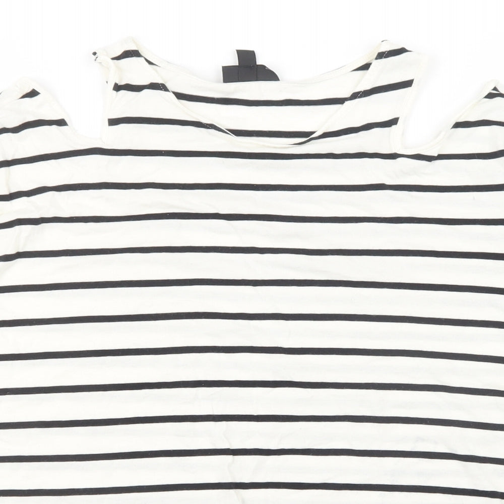 Topshop Womens White Striped  Basic T-Shirt Size 10