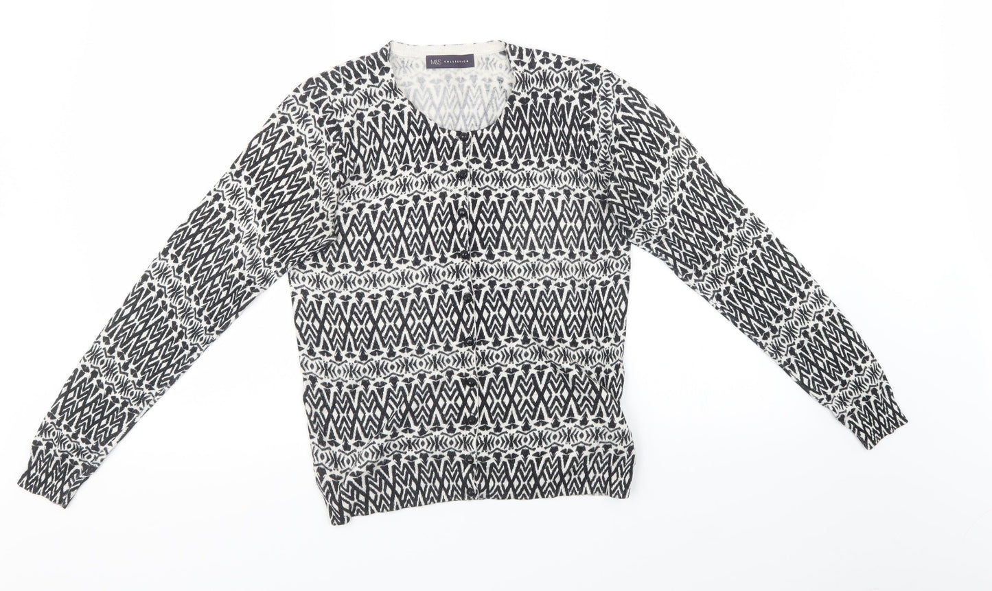 Marks and Spencer Womens Black Geometric  Cardigan Jumper Size 8