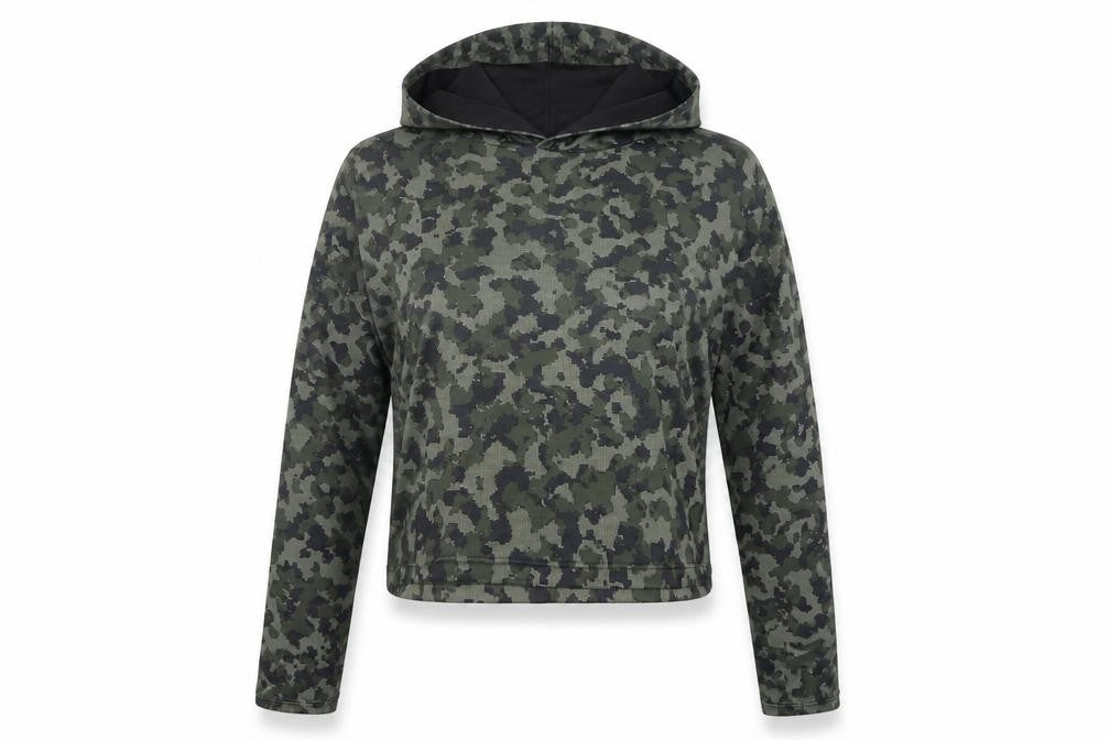 Front view of Atmosphere women’s green geometric jumper, size UK 10