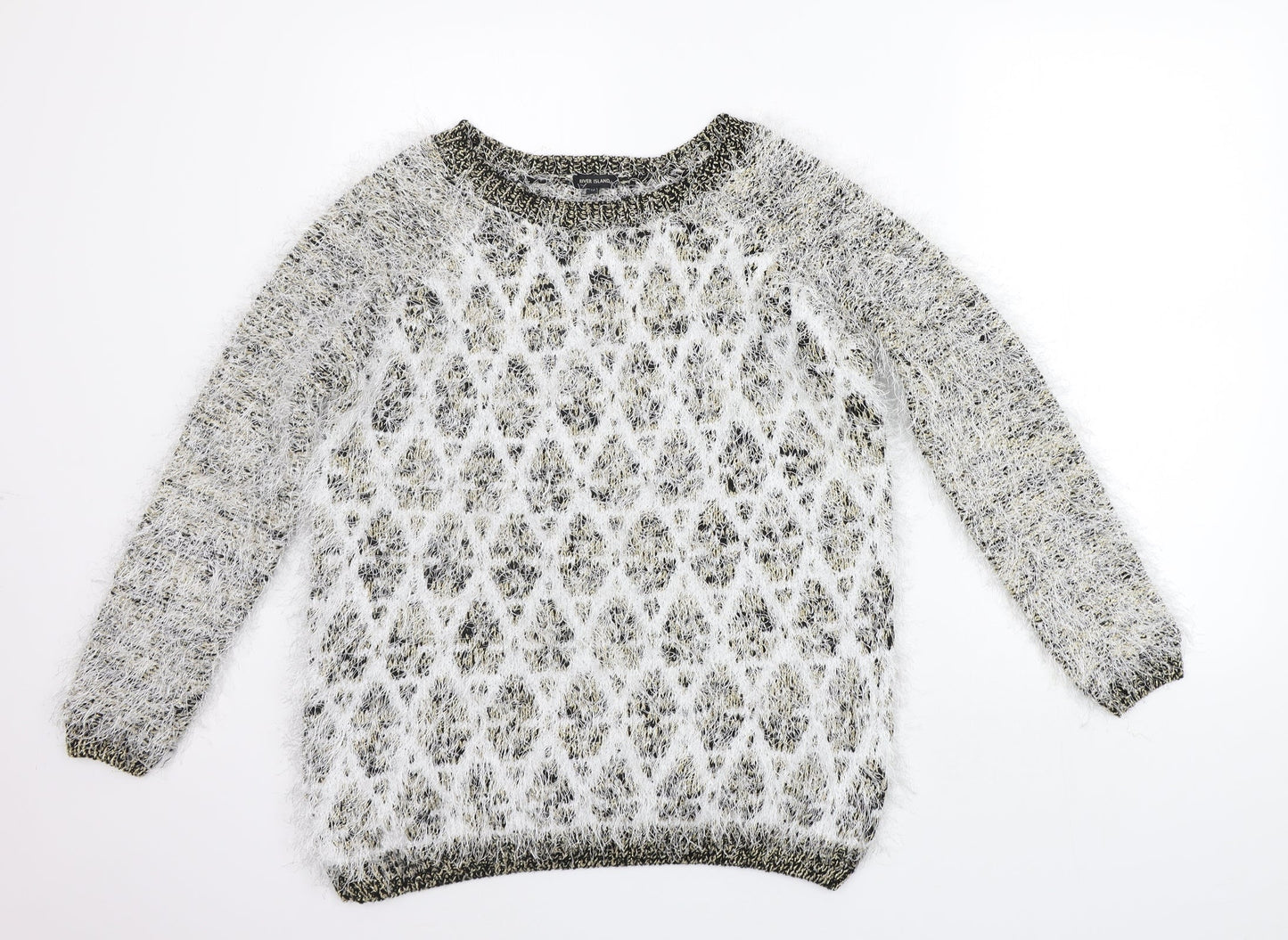 River Island Womens White Geometric  Pullover Jumper Size 12