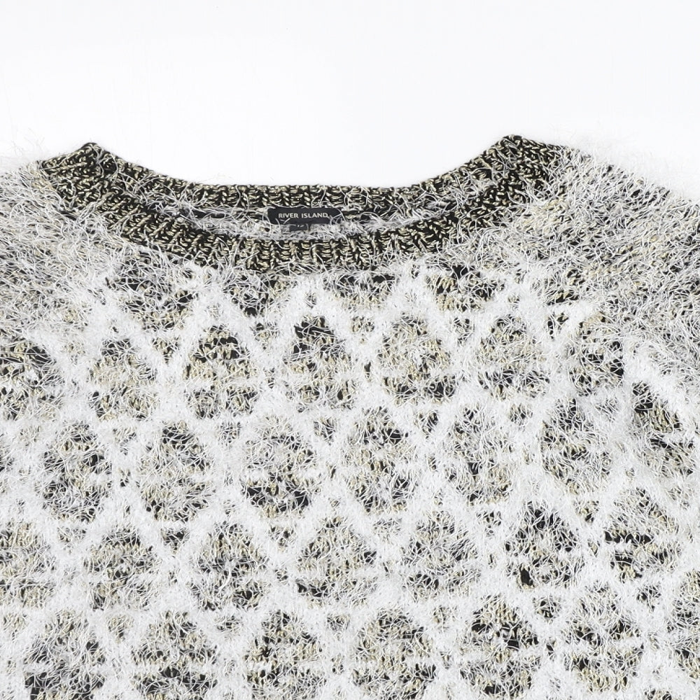 River Island Womens White Geometric  Pullover Jumper Size 12