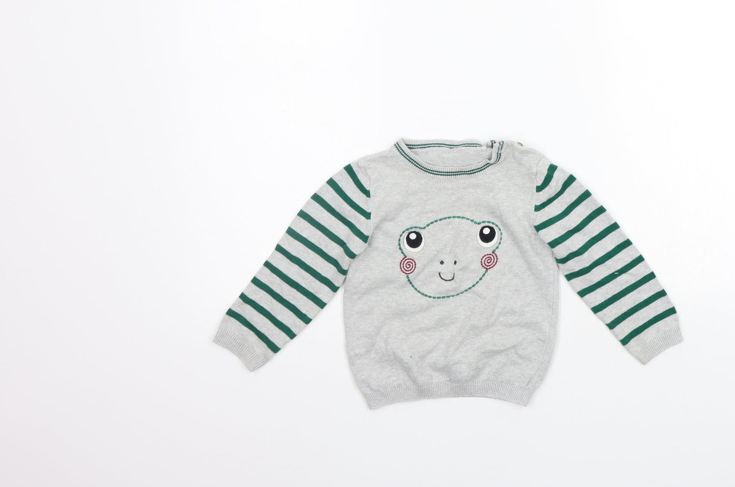 TU Girls Grey Striped  Pullover Jumper Size 12-18 Months  - FROG
