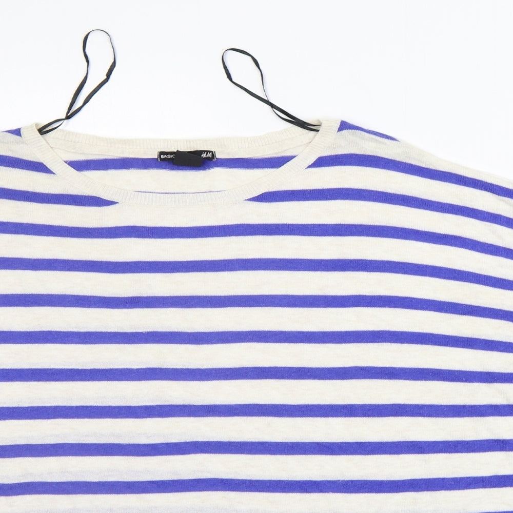 H&M Womens Blue Striped  Pullover Jumper Size M