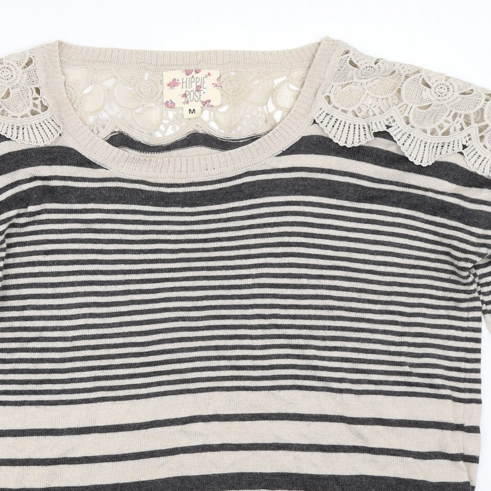 Hippie Rose Womens Beige Striped  Pullover Jumper Size M