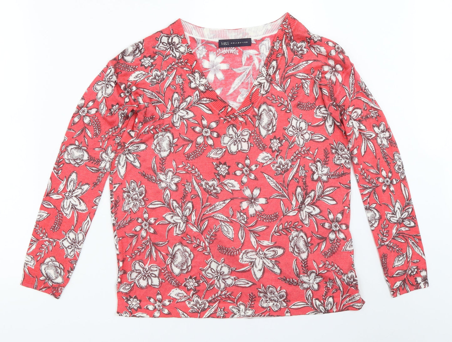 Marks and Spencer Womens Red Floral  Pullover Jumper Size S