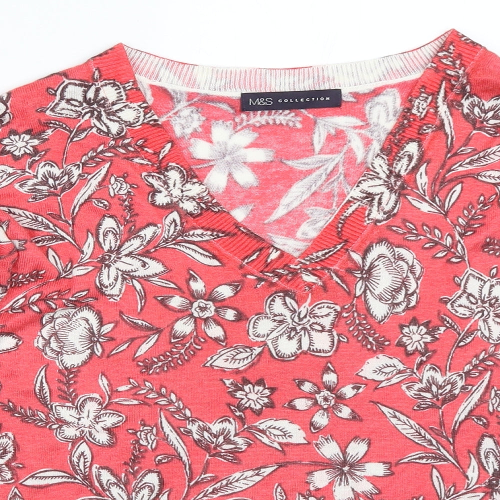 Marks and Spencer Womens Red Floral  Pullover Jumper Size S