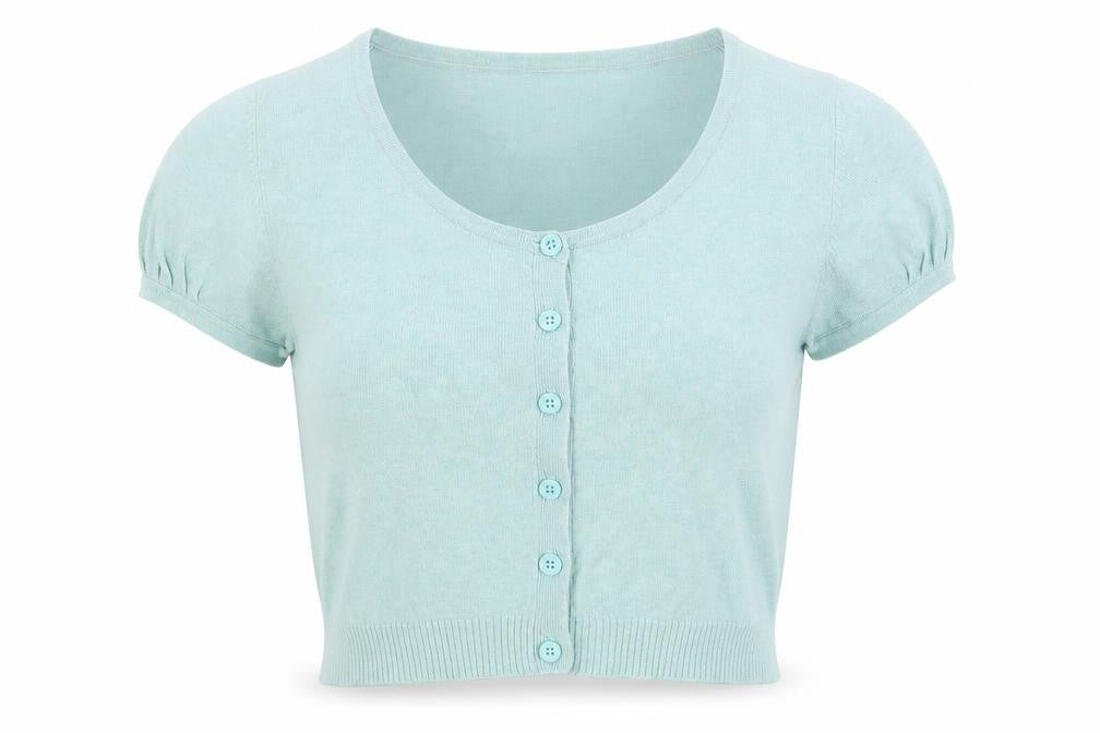 Front view of Papaya women’s blue cardigan jumper, size UK 10