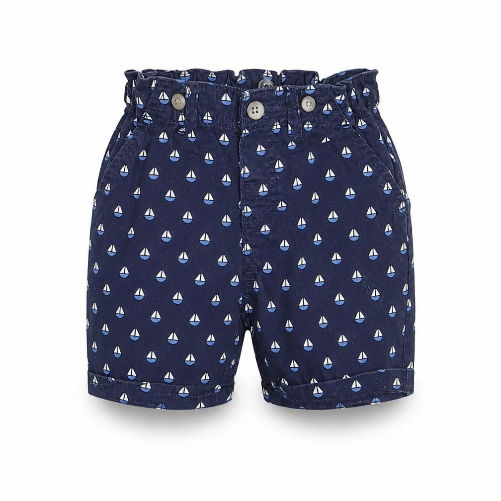 Front view of H&M boys’ blue cropped trousers, size 3-6, months