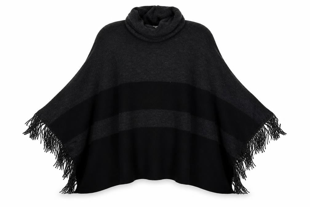 F&F Womens Green Striped   Poncho Size S  - Cowl Neck Poncho