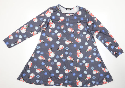 MissLook Womens Multicoloured    Dress Size XL  - Snowman Snowflake Print