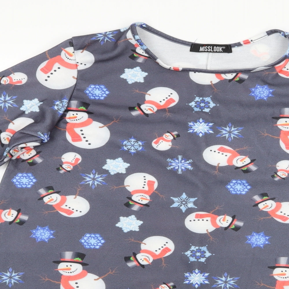 MissLook Womens Multicoloured    Dress Size XL  - Snowman Snowflake Print