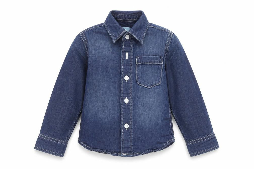 Front view of Gap girls’ blue denim jacket, size 3, years