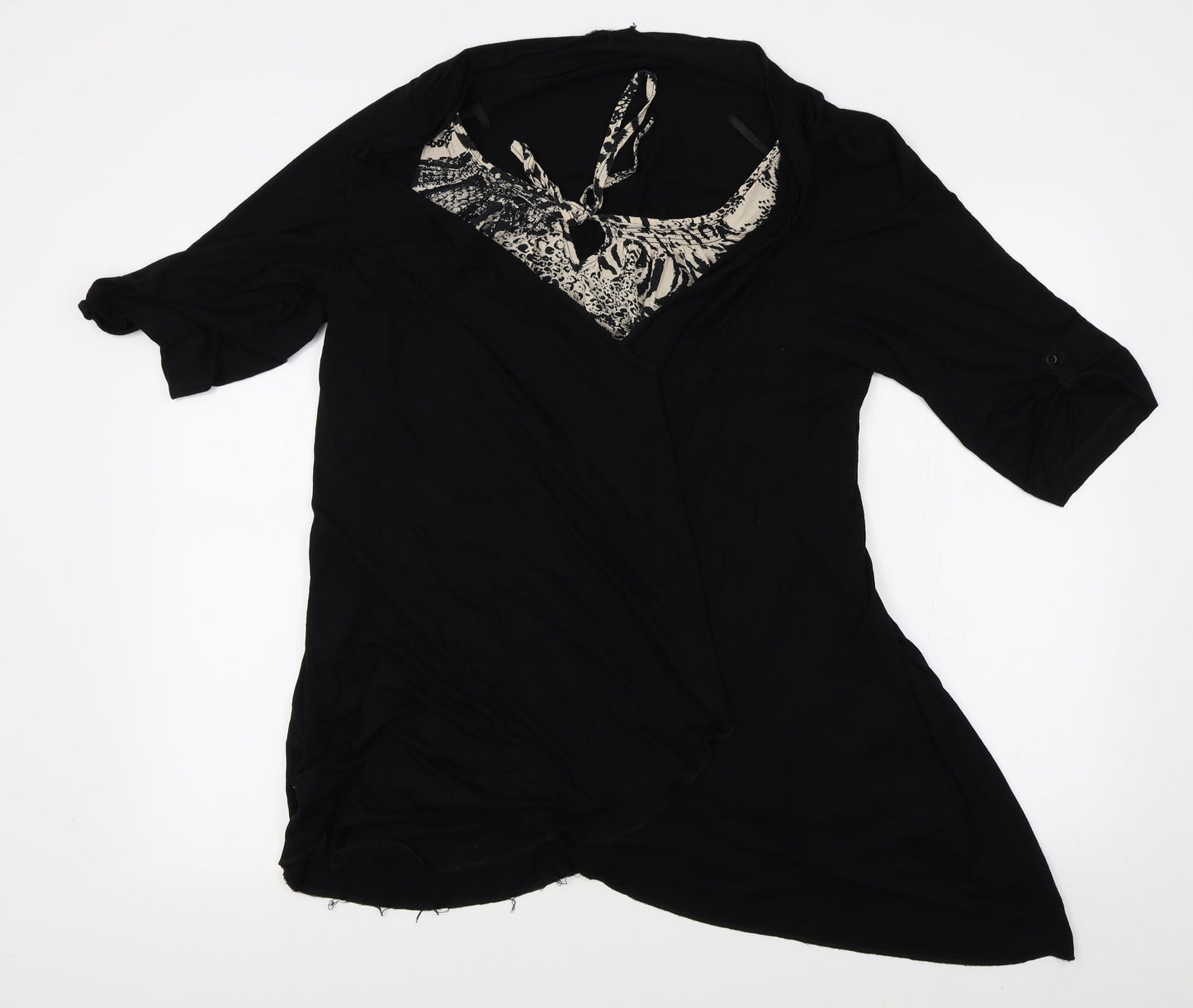 Preworn Womens Black Animal Print  Wrap Jumper Size 20  - shirt insert