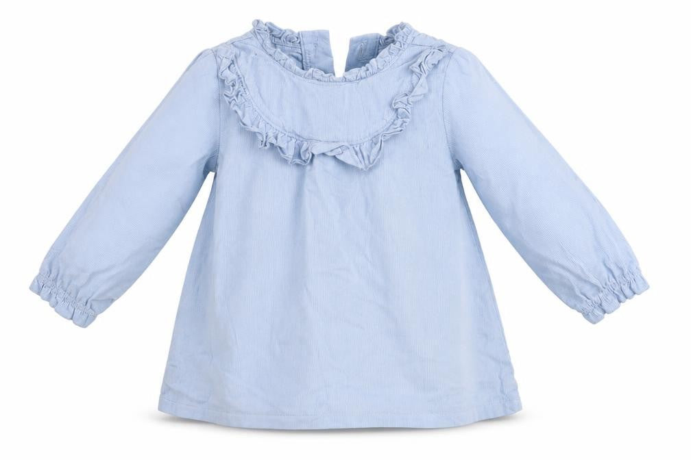 Front view of Marks & Spencer girls’ blue shirt dress, size 18-24, months