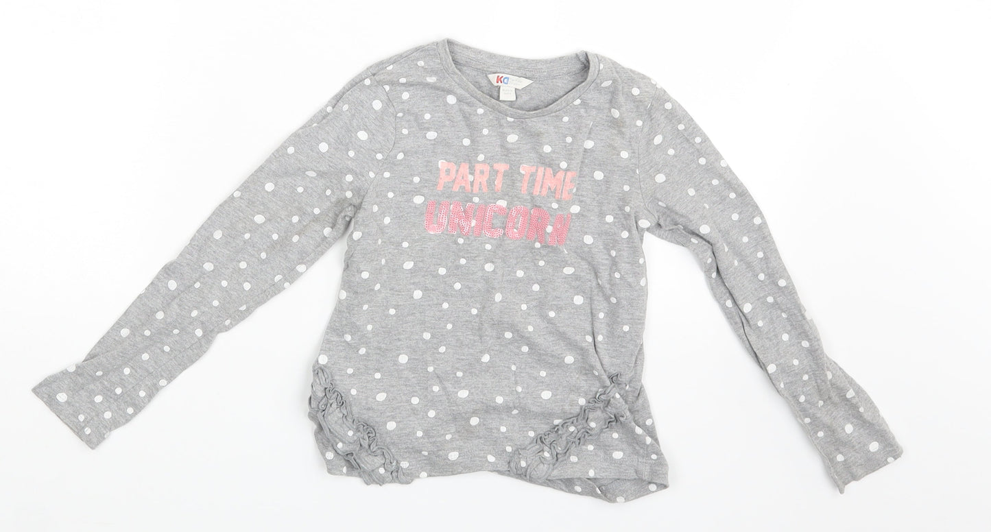 Ka Girls Grey Polka Dot  Basic T-Shirt Size 6-7 Years  - Part Time Unicorn