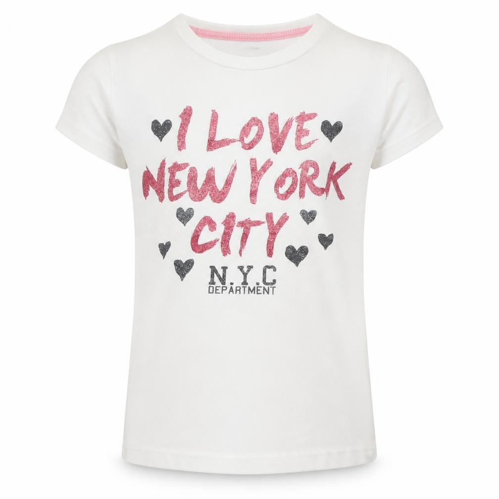 Front view of George girls’ white basic t-shirt, size 7-8, years - i love new york city