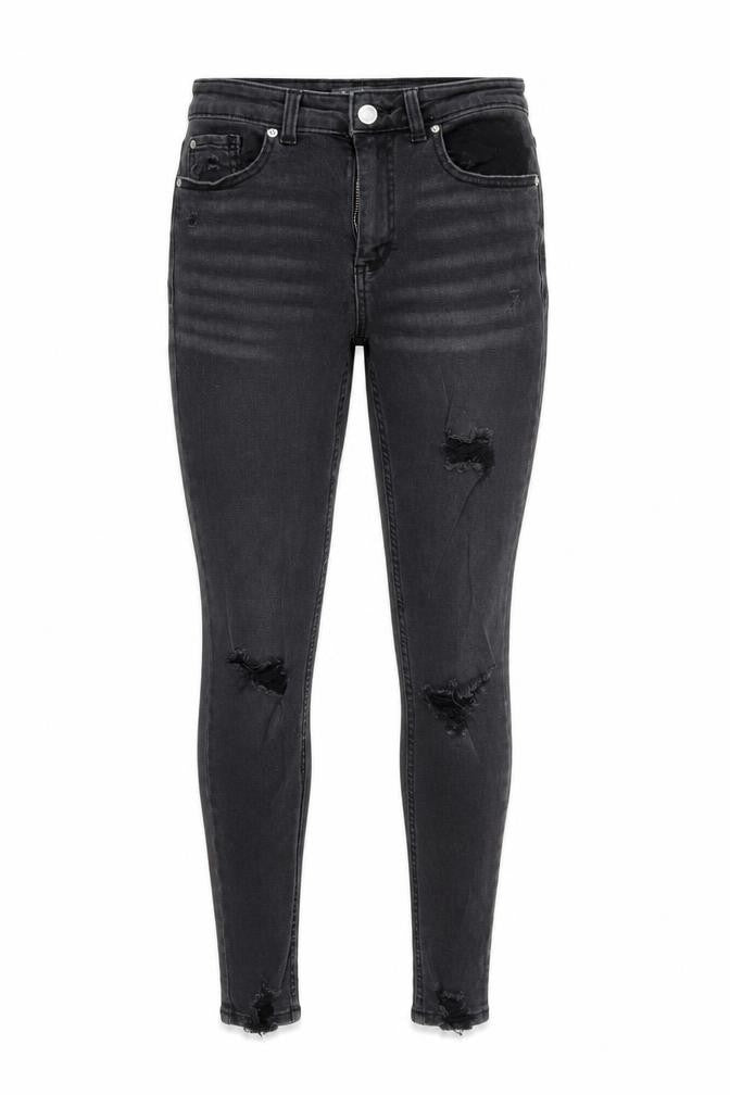 Front view of Denim & Co. women’s black denim skinny jeans, size UK 10, 28-inch leg