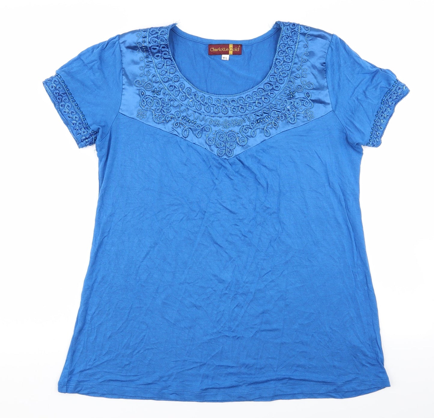 charlotte cold Womens Blue Geometric  Basic T-Shirt Size M
