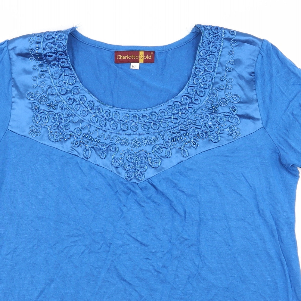 charlotte cold Womens Blue Geometric  Basic T-Shirt Size M