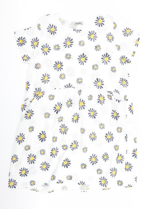 alexara Womens White Floral  A-Line  Size M