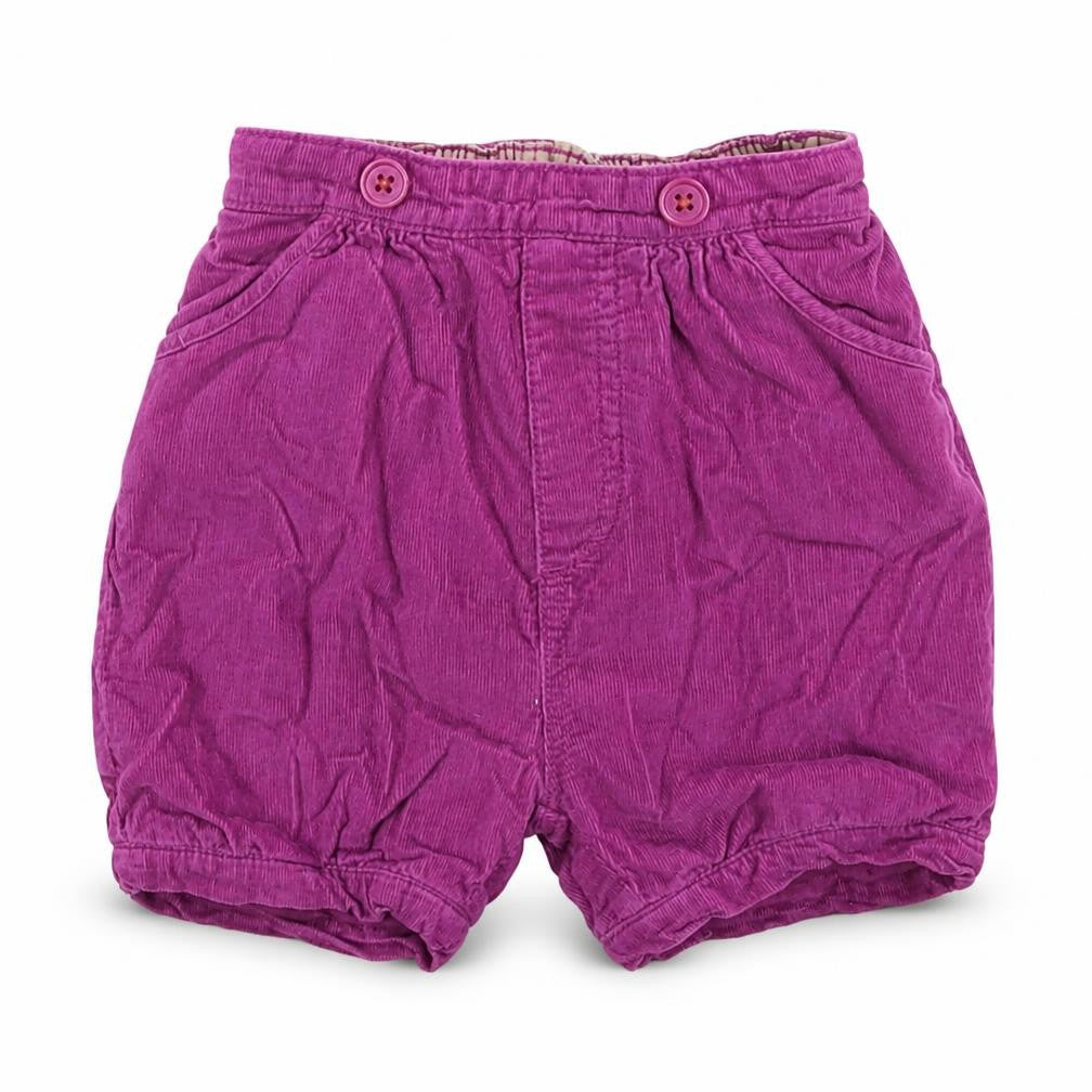 Front view of Marks & Spencer Baby Purple Corduroy Cropped Trousers, size 12-18, Months