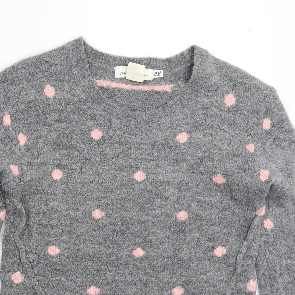 H&M Womens Grey Polka Dot Knit Pullover Jumper Size XS