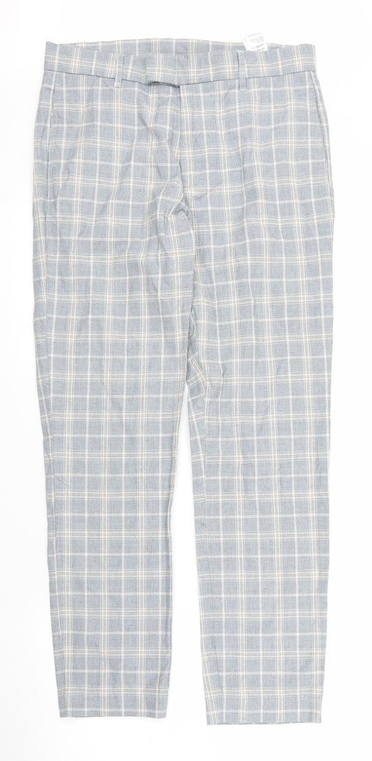 Topman Mens Blue Check  Capri Trousers Size 28 in L27 in